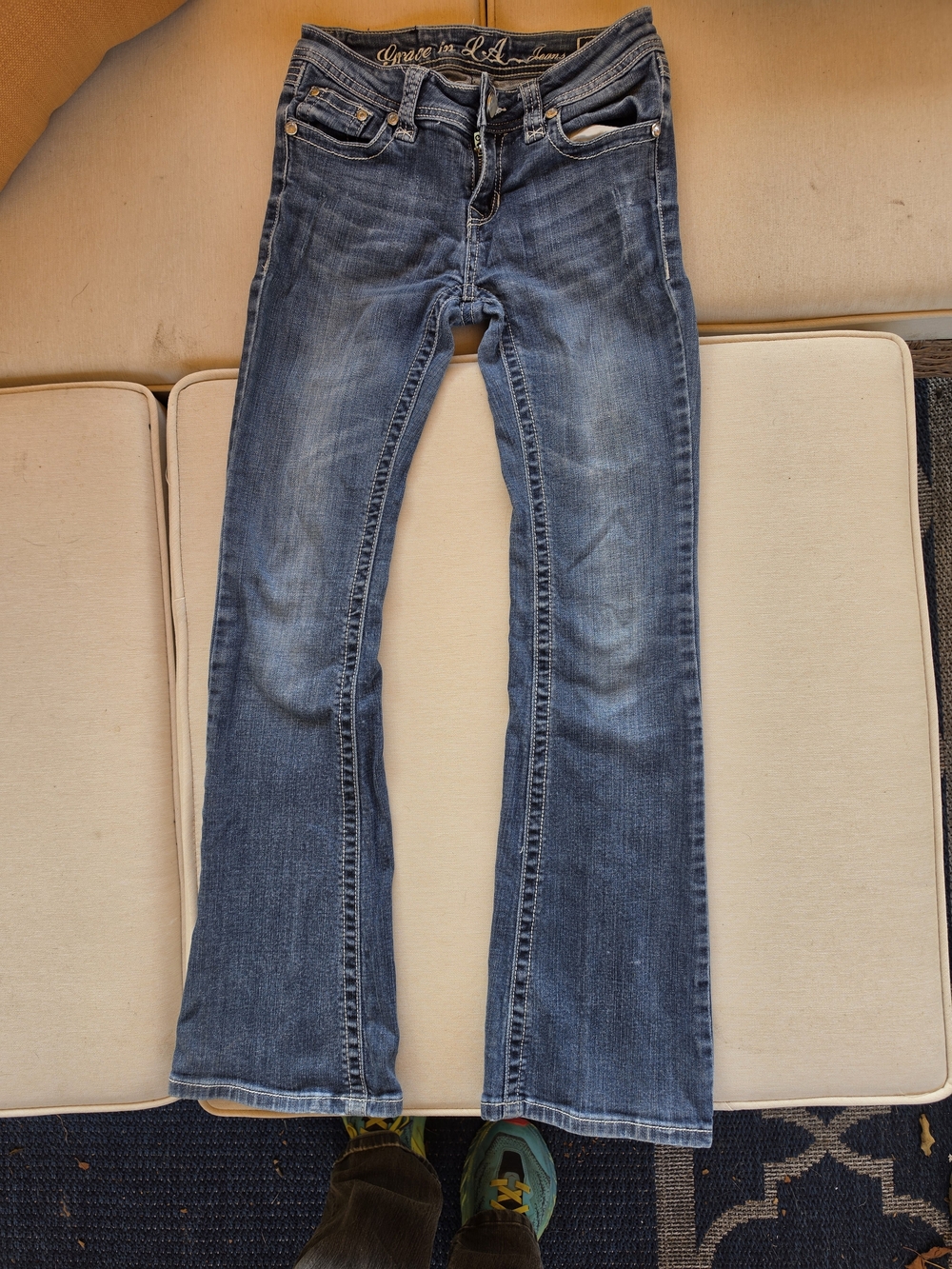 Grace in LA Girls Medium Blue Faded Flare Jeans